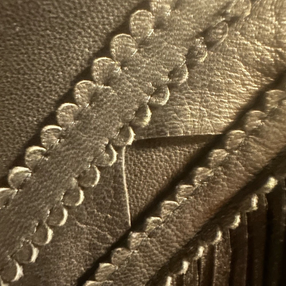 American Vintage Black Leather Jacket with Fringe and Silver Accents medium